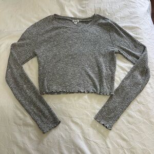 Garage Gray Ribbed Long Sleeve Crop Top